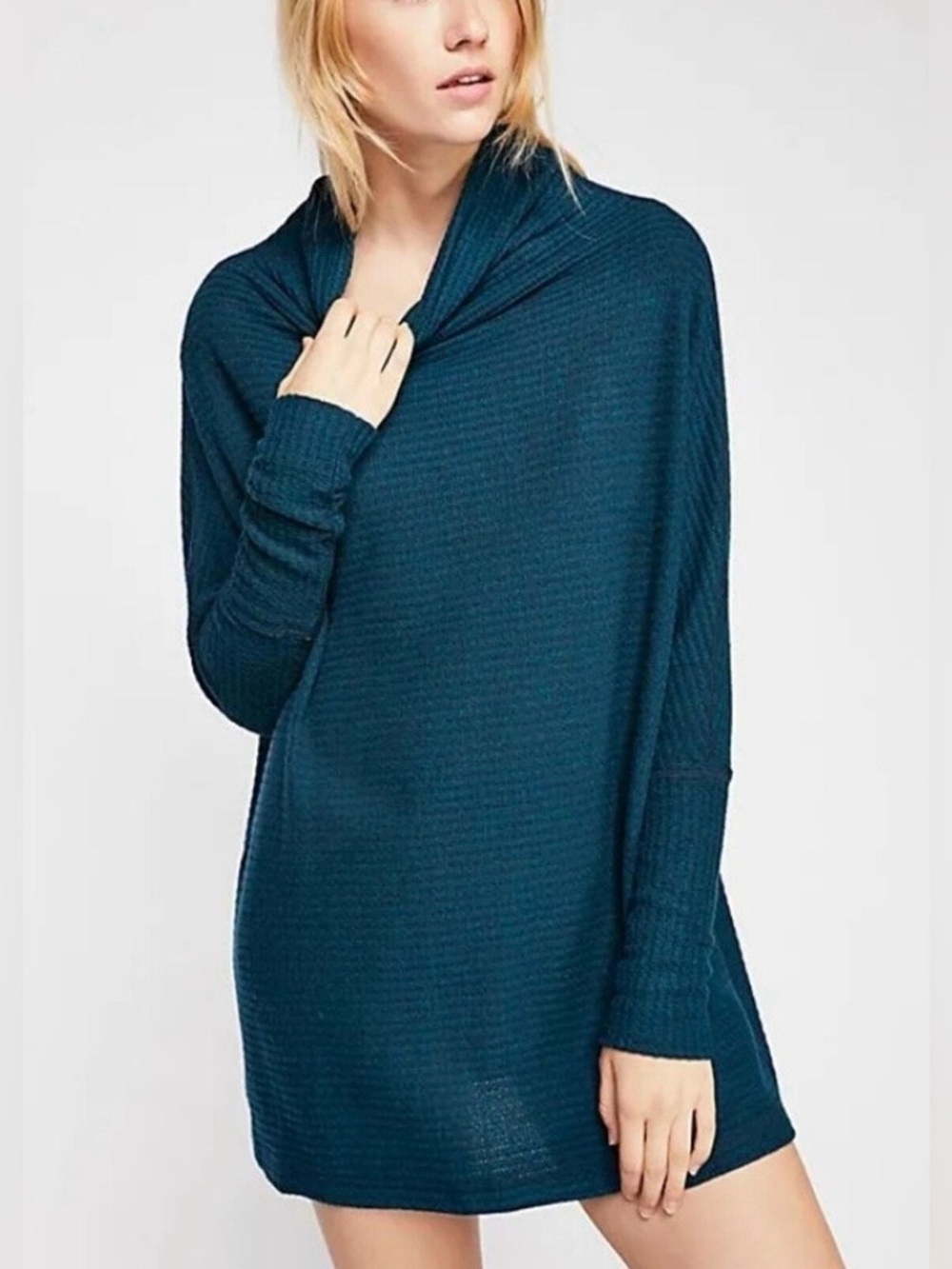 Free People We The Free Kitty Thermal Waffle Knit Tunic Sweater Dress M